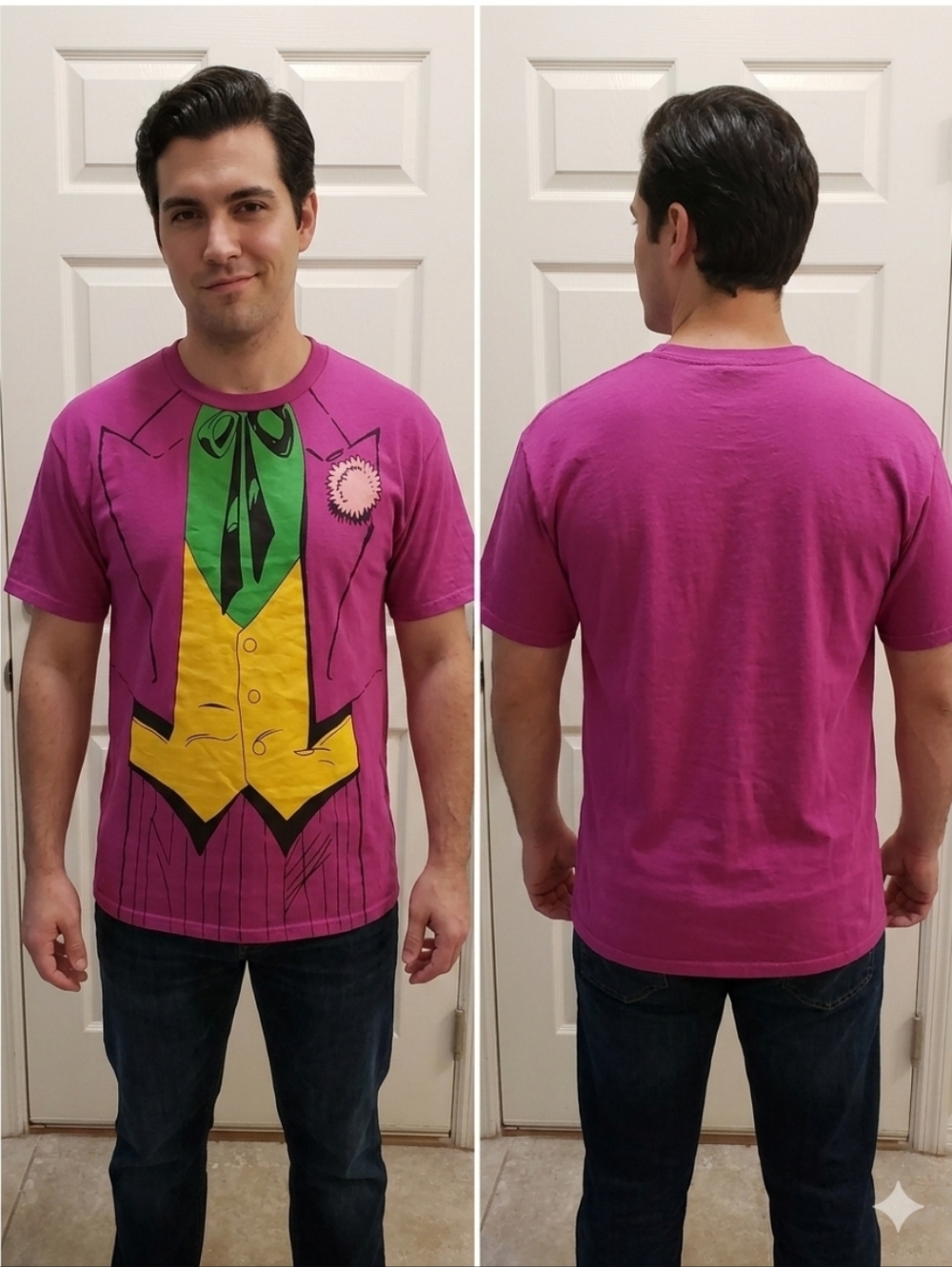 Men's Magenta‎ Graphic Short-Sleeve Tee " The Joker" with Yellow & Green Print